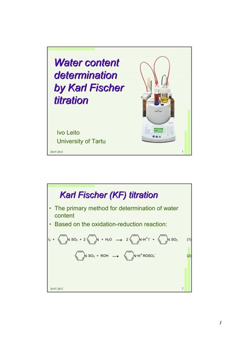 Volumetric water content determination according to Karl 